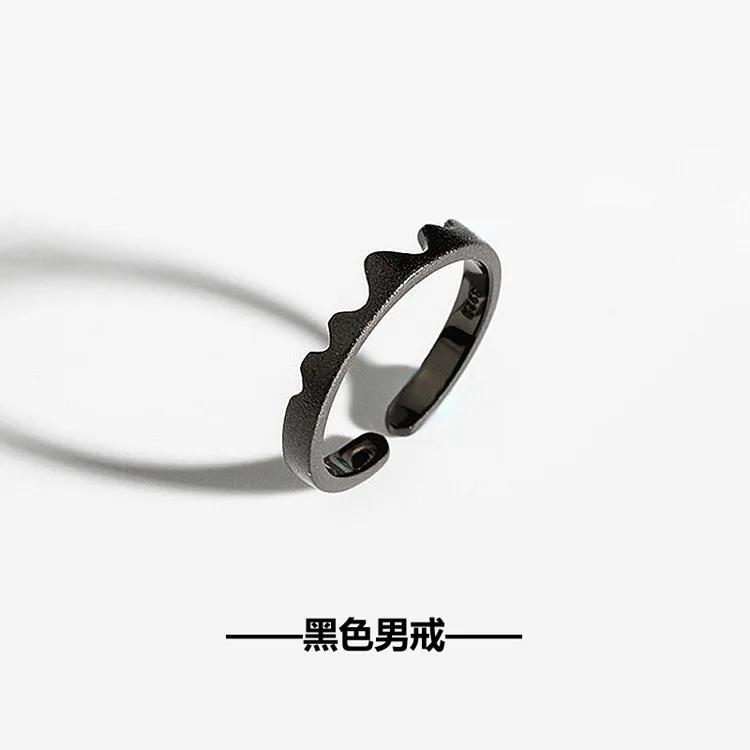 S925 Sterling Silver Couple Ring Fashion Simple Geometric Heartbeat Black &White Color Men Women Open Ring Wholesale