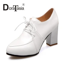 DoraTasia Sexy Super High Thick Heel Pumps For Woman More Colors Lace Up Platform Women Shoes Big Size 34-43 Simple OL Shoes