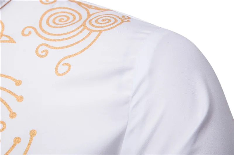 Мужская африканская золотая полированная водолазка Тотем напечатанная половина кнопка рубашка Высокий воротник Асимметричный фрак Туника жениха Топ 3XL