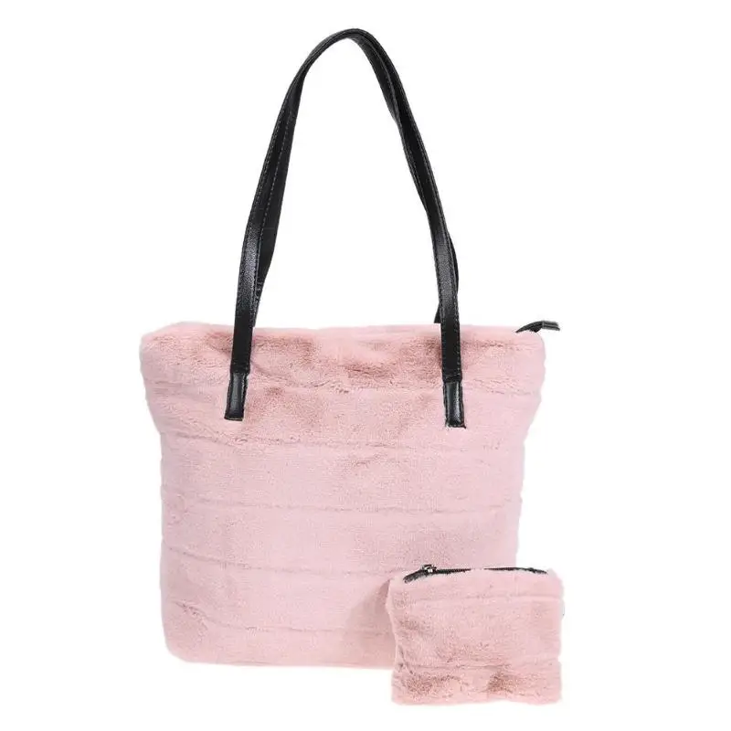 

Women Fashion Soft Faux Fur Shoulder Bag Korean Version Big Bag Zipper Tote Bag Ladies Purses Female Winter Handbag bolsos mujer
