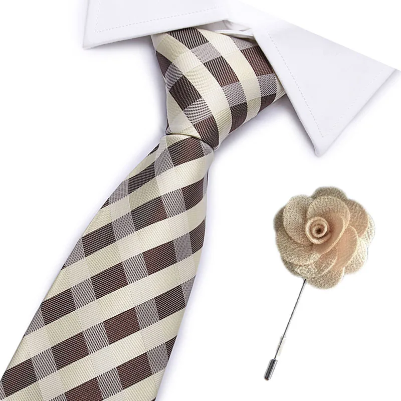 Corbata de 100 a cuadros para hombre, conjunto de broche clásico de seda Jacquard tejida, traje Corbata de 100 a cuadros para hombre, conjunto de broche clásico de seda Jacquard tejida, traje