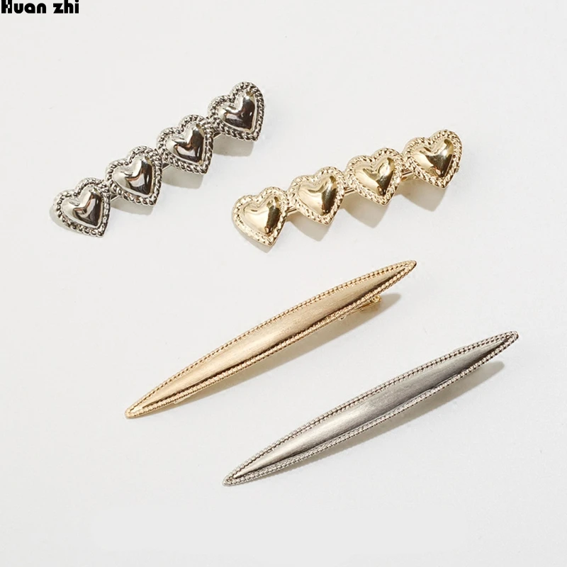 

HUANZHI Cute Love Heart Matte Metal Gold Silver Curved Line Hair Clip Hairpin Barrettes Hairgrip Hair Accessories for Women Girl