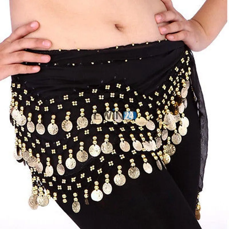 3 Rows Belly Dance Costume Hip Scarf Skirt Belt Gold Coin Dancer Dancing Wrap (1)