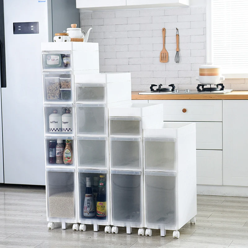 

22CM kitchen quilted storage rack drawer type slot storage rack plastic multi-layer floor pulley storage cabinet angle frame