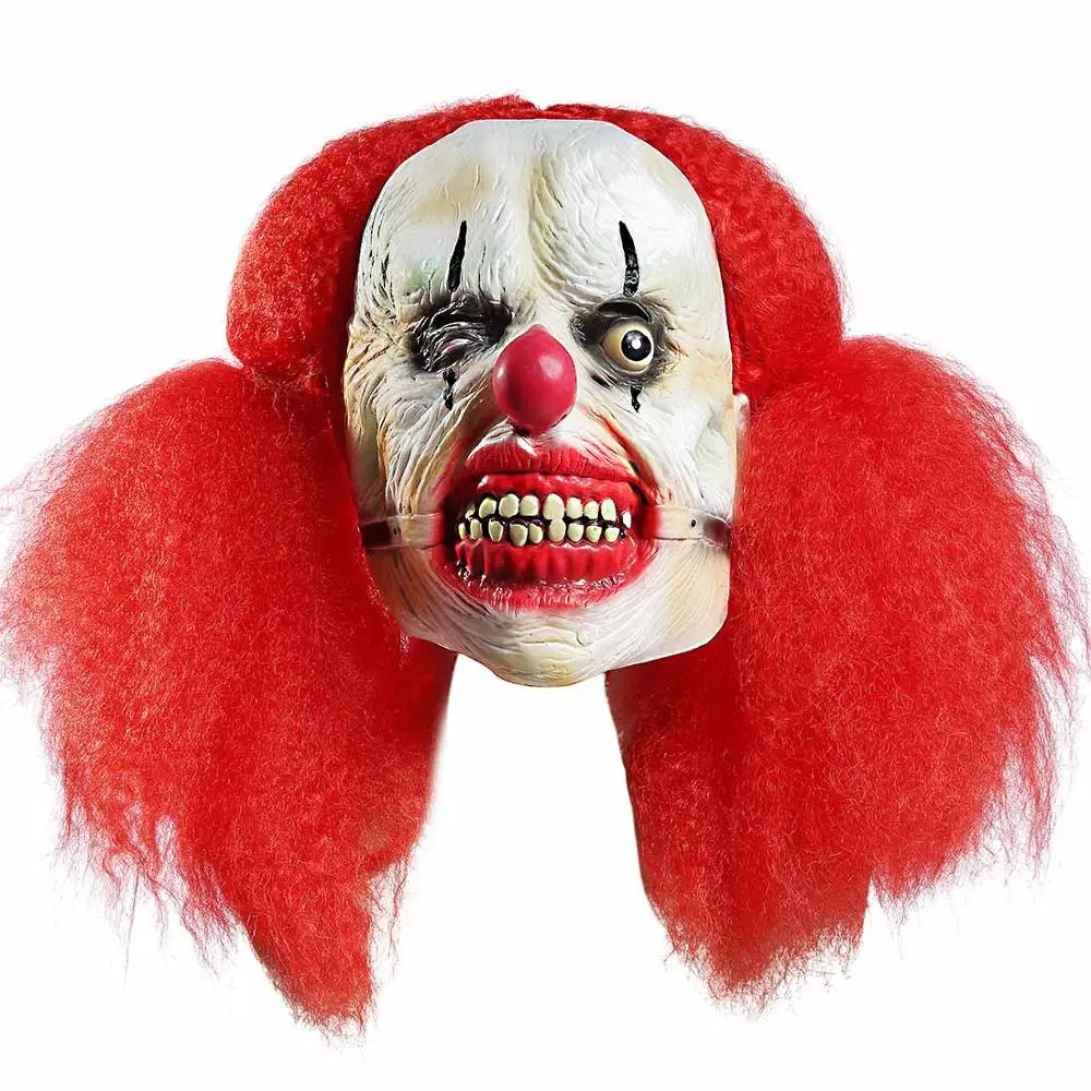 Делюкс ужасный страшный Клоун Маска для взрослых мужчин латекс белые волосы Хэллоуин клоун злой демон Клоун Маска большой рот красные волосы маска - Цвет: Red clown mask
