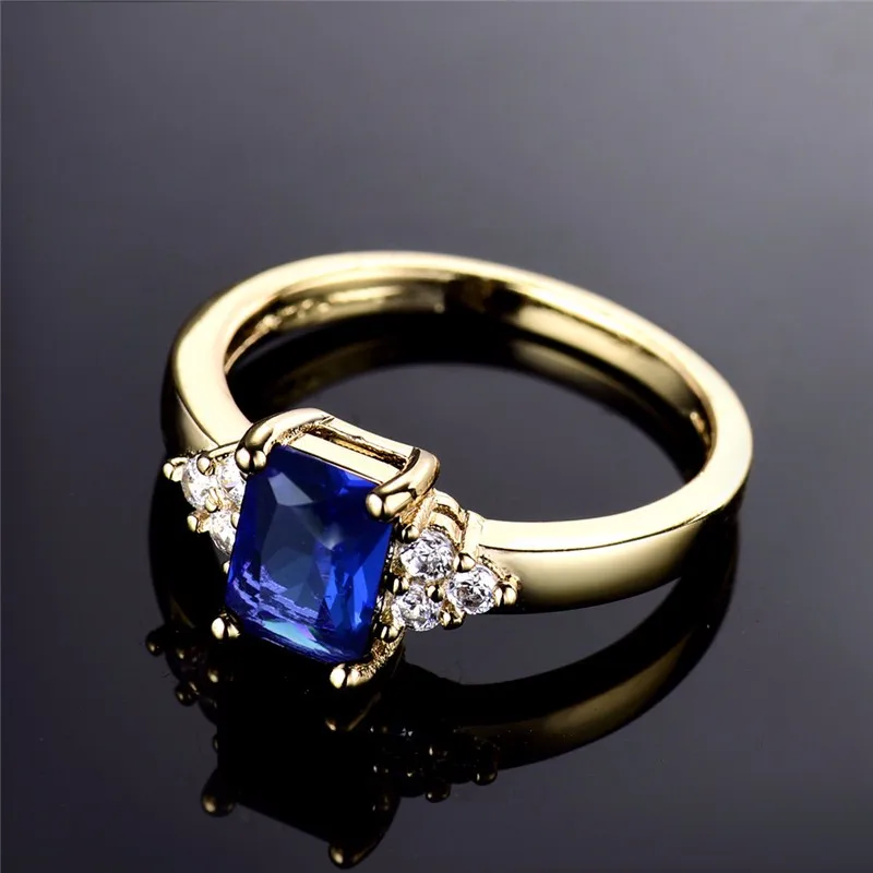 Обручальные кольца BUDONG золотистого цвета с синим кубическим цирконием для женщин, ювелирные изделия XUR096