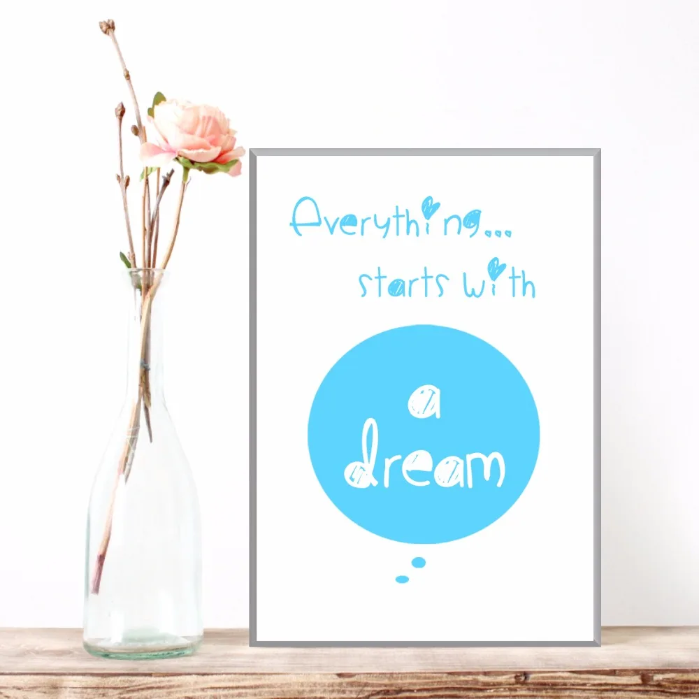 Kid-Room-Wall-Picture-Canvas-Print-UnFramed-Sweet-Pink-Blue-Everything-Starts-with-A-Dream-Nordic (2)