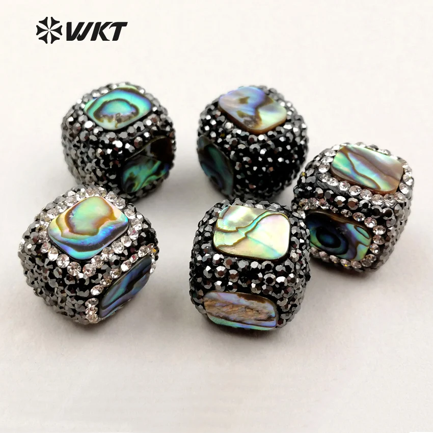 JF207 Mysterious Square Rhinestone Beads With Natural Abalone Shell