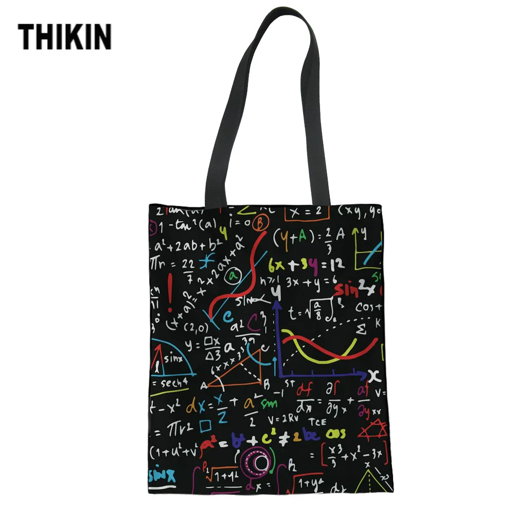 

THIKIN Mathematical Formula Doodle Pattern Canvas Handbag Women Shoulder Bag Girls Personalized Ladies Printing Top-handle Bags