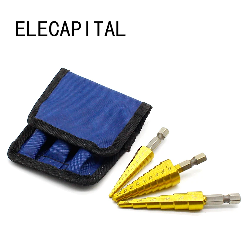 

3Pcs/lot HSS Steel Large Step Cone Titanium Coated Metal Drill Bit Cut Tool Set Hole Cutter