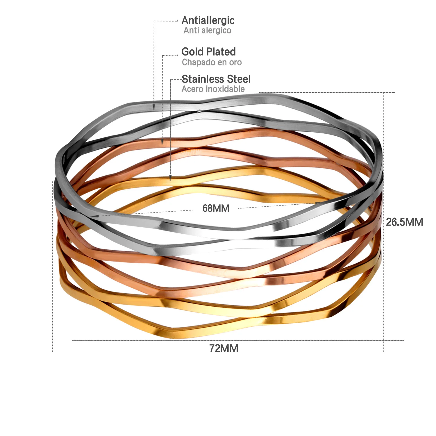 Роскошный стальной многослойный браслет диаметром 68 мм и браслет для женщин/мужчин, ювелирные изделия из нержавеющей стали, смешанные цвета, очаровательные браслеты