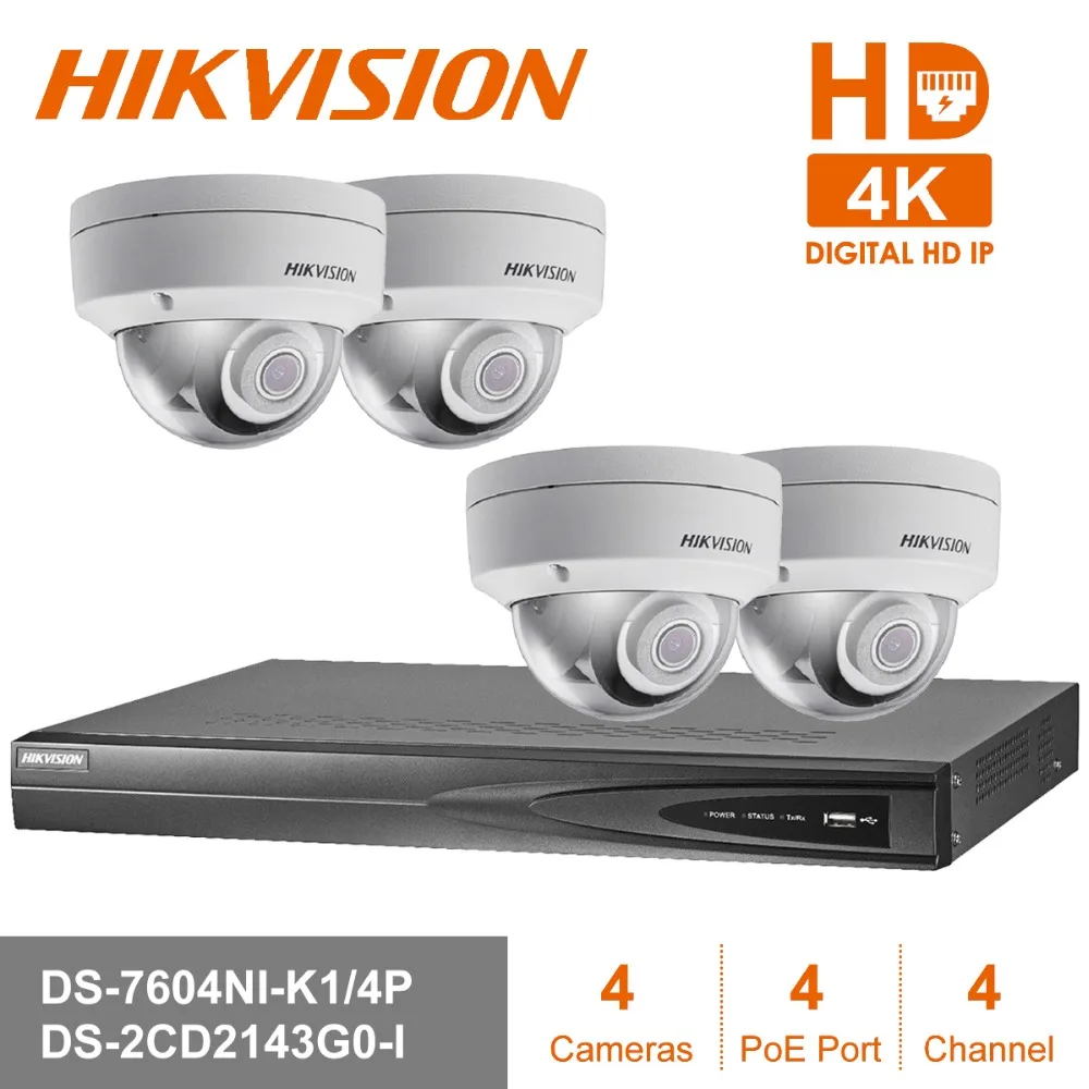 

Hik 4CH HD POE NVR Kit 4pcs 4MP DS-2CD2143G0-I CCTV Security System Dome Outdoor IP Camera IR Night Vision Surveillance Set