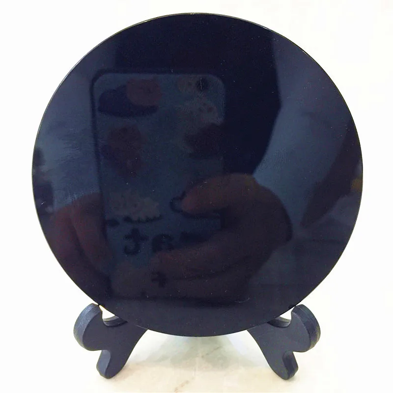 100 мм высококачественное зеркало из натурального черного Обсидианового камня с круглой пластиной, зеркало фэншуй для украшения дома, подарок с полкой