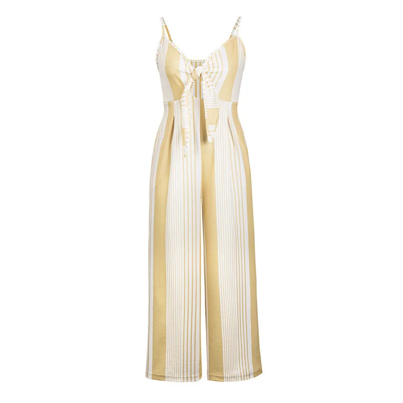 Fashion summer jumpsuit woman 2018 Stripe Print Jumpsuits Lady Loose Playsuit Long Trousers Bodysuit pantaloni siamesi J21#N (1)