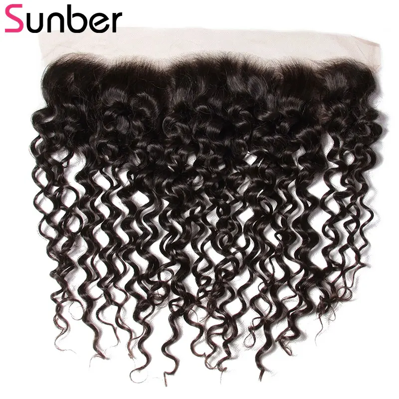 SUNBER HAIR Brazilian Curly Lace Frontal Remy Hair 13&quotx4&quot Free Part Pre-Plucked Human Closure Density 120% 10&quot-20&quot | Шиньоны