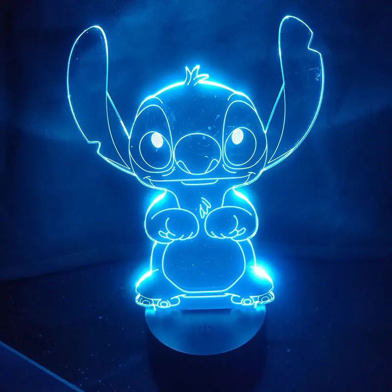 Ститч мультфильм 3D настольная лампа акриловая панель USB кабель 7 цветов изменить сенсорный Ночной светильник для спальни домашний декор для детей Рождественский подарок