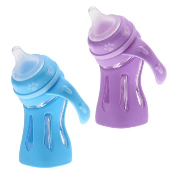 

180mL Baby Glass Bottle Milk Feeding Bottle Temperature Sensing Anti-drop Silicone Newborn Infant Glass Bottle