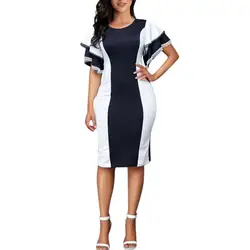 Летние 2019 Лидер продаж для женщин; Большие размеры летнее сексуальное, рукав-фонарик многослойное платье с О-образным вырезом кружева Slim Fit
