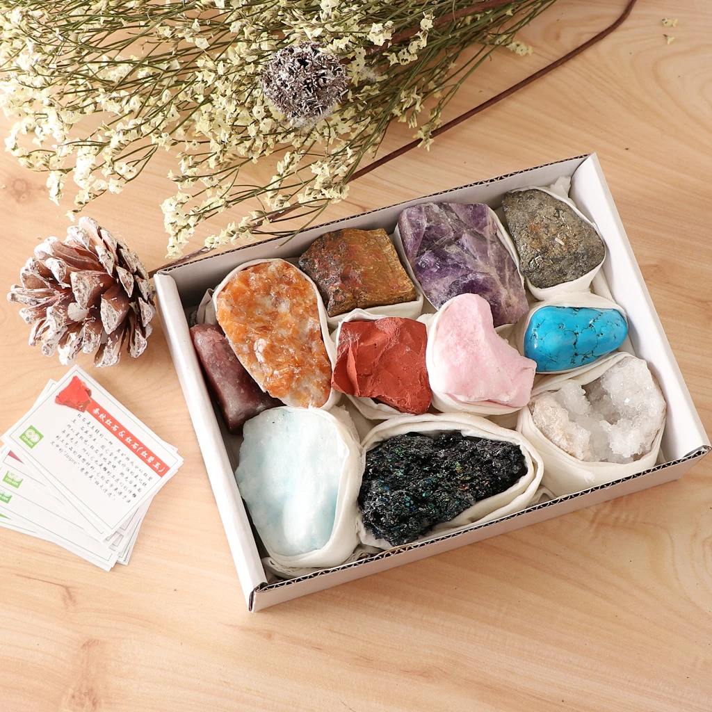 11pcs Mineral & Rock Samples Identification Kit, Kids Earth Geology Science Educational Toy, Geology Gemstone Kit