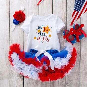 

Summer Girls Dress Cotton Summer baby girls Clothing 4th Of July Letter Print Romper+Tutu Outfits Set 4PCS F502