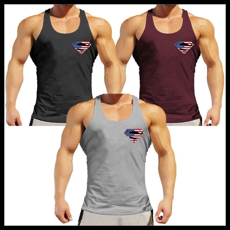 OA Men Superman Muscle Fit American Flag Workout Superman