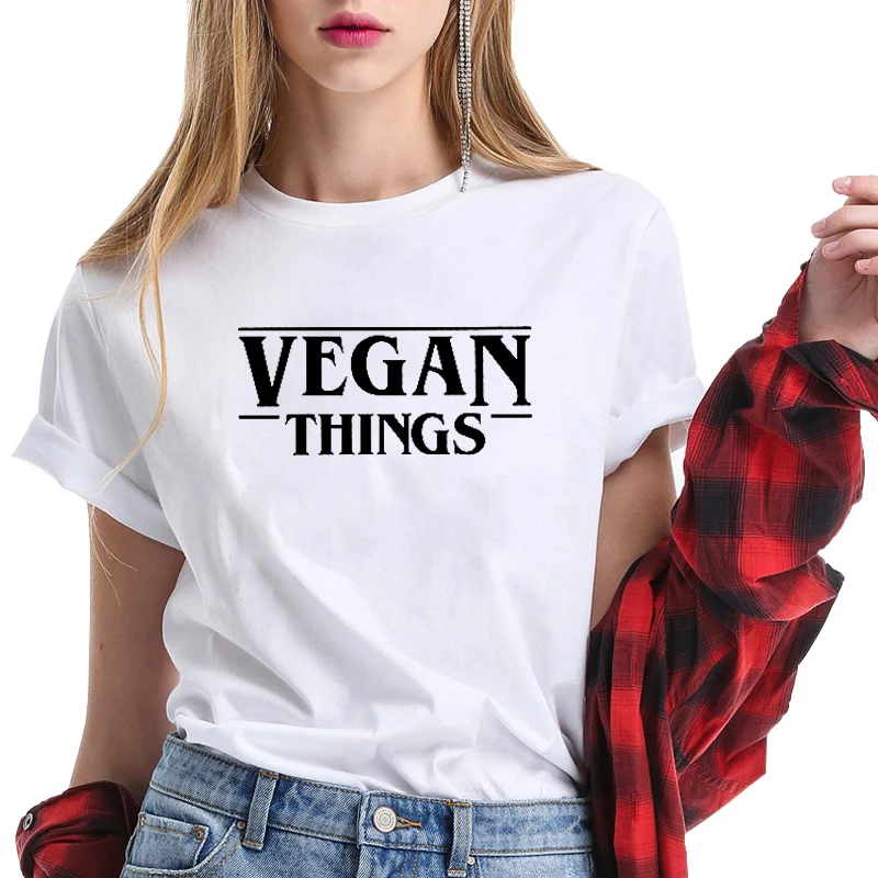Женская хлопковая Футболка с принтом Vegan Thing забавные летние топы короткими
