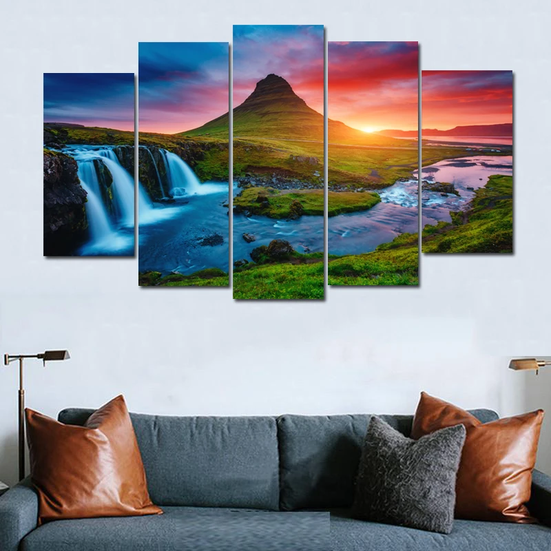 RELIABLI арт 5 панелей горная река пейзаж настенная живопись холст Картина Wall ART
