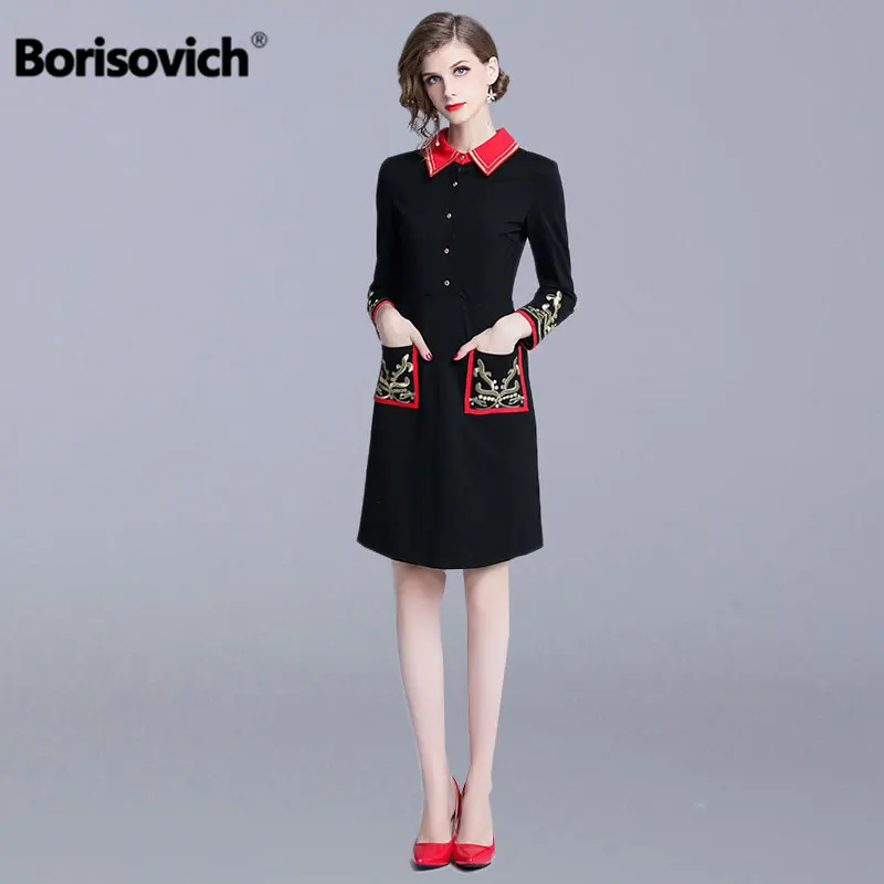 Женское офисное платье карандаш Borisovich черное элегантное до колена с вышивкой