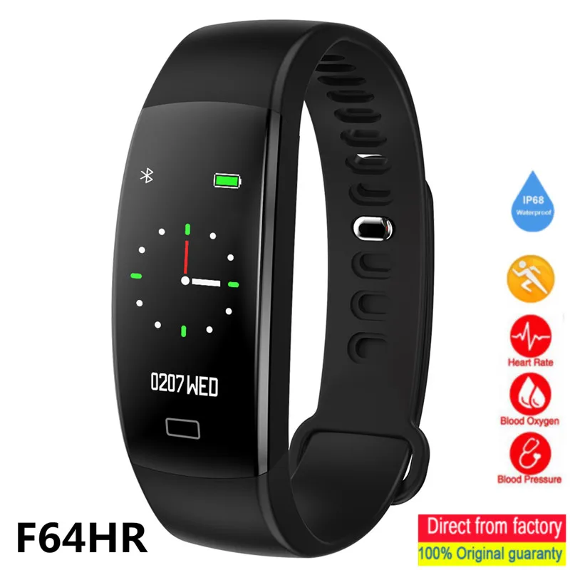 

F64HR Smart Bracelet Men Women Heart Rate Blood Pressure Sleep Monitoring Pedometer Waterproof Smart Watch Sports Fitness Band