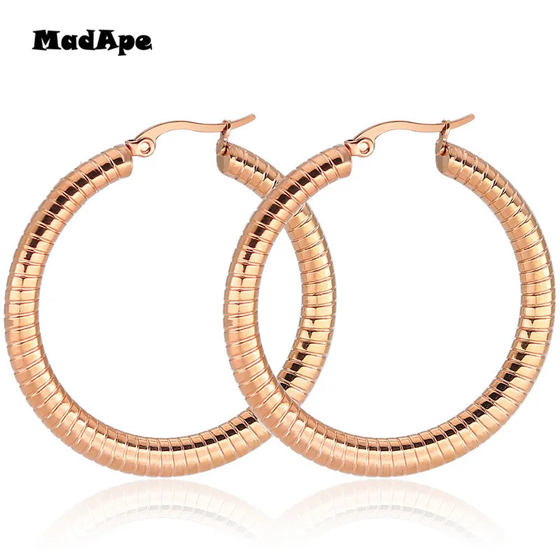 

MadApe 2019 New Arrival Trendy Hoop Earrings Round Stainless Steel Earrings Hoop 30/40/50mm Gold Earrings Anti Allergy