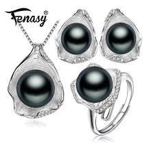 FENASY пресноводный жемчуг ювелирные наборы 925 серебро подвеска из перламутровой жемчужины цепочки и ожерелья для женщин/сережки-гвоздики большие кольцо
