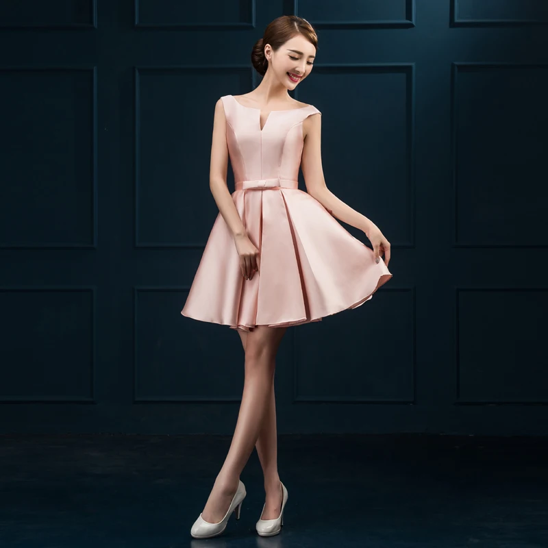 

2016 New Satin Evening Dresses Gorgeous Backless Bride Gown Elegant Ball Prom Party Homecoming/Graduation Short Formal Dress