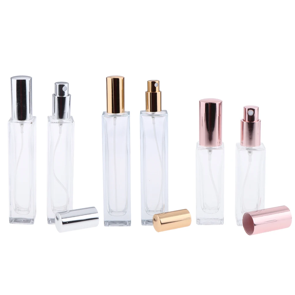Perfeclan 6Pcs 3 Sizes Clear Glass Refillable Perfume Spray Bottles Empty Fragrance Aftershave Containers w/ Caps for Travel
