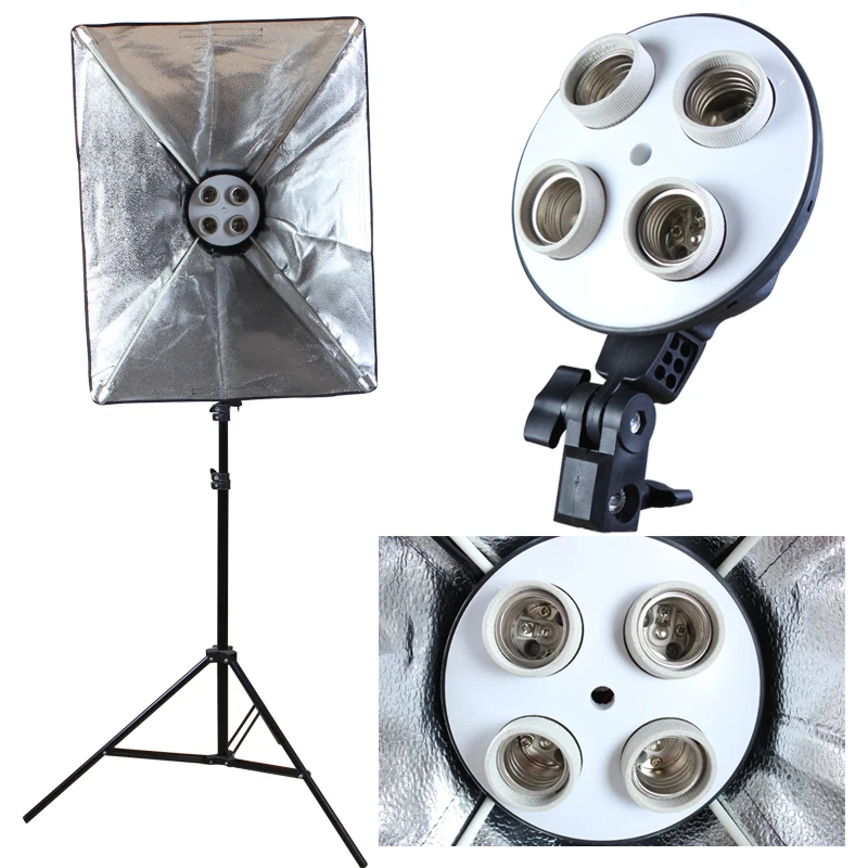 

new photographic equipment Photo Studio kit Video Four-capped lamp Holder Lighting 50*70cm Softbox+200cm light stand photo box