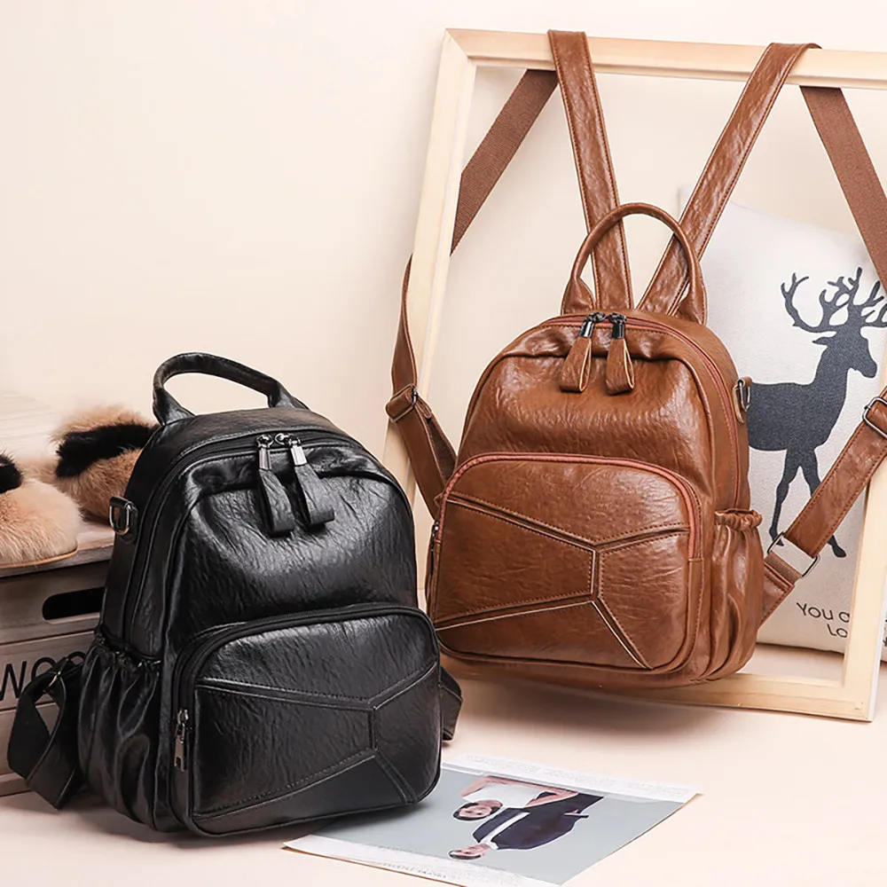 

2019 Fashion Women Casual Soft PU Leather Zipper Anti-theft Travel Small Backpack Trave Large Capacity Shoulder Bag M10 M7
