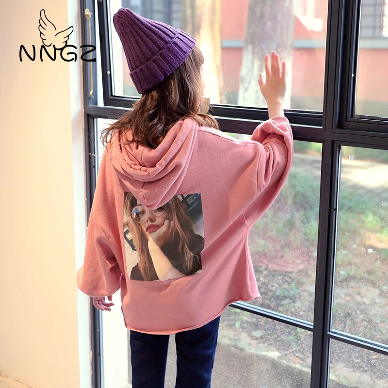 

NNGZ Girls Hoodies Pink Spring Autumn Sport Hoodies T Shirt Outerwear cute Kids sweatshirt Children clothes