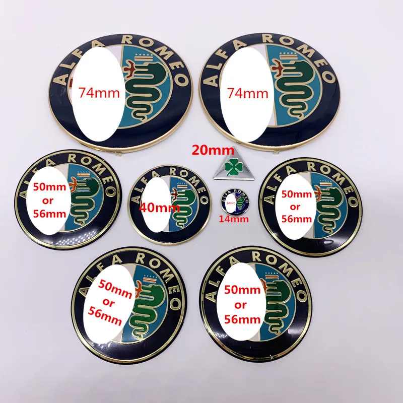 

9pcs ALFA ROMEO Car Badge 14mm 15mm 20mm 74mm Front Hood+Rear Emblem+50mm 56mm Wheel stickers+40mm steering wheel sticker key
