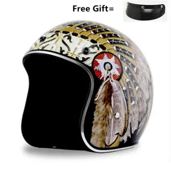 

Double D buckle Vintage German Style Motorcycle Helmet 3/4 Open Face Helmet Four Seasons Cruiser Biker Moto Helmet Glasses Mask