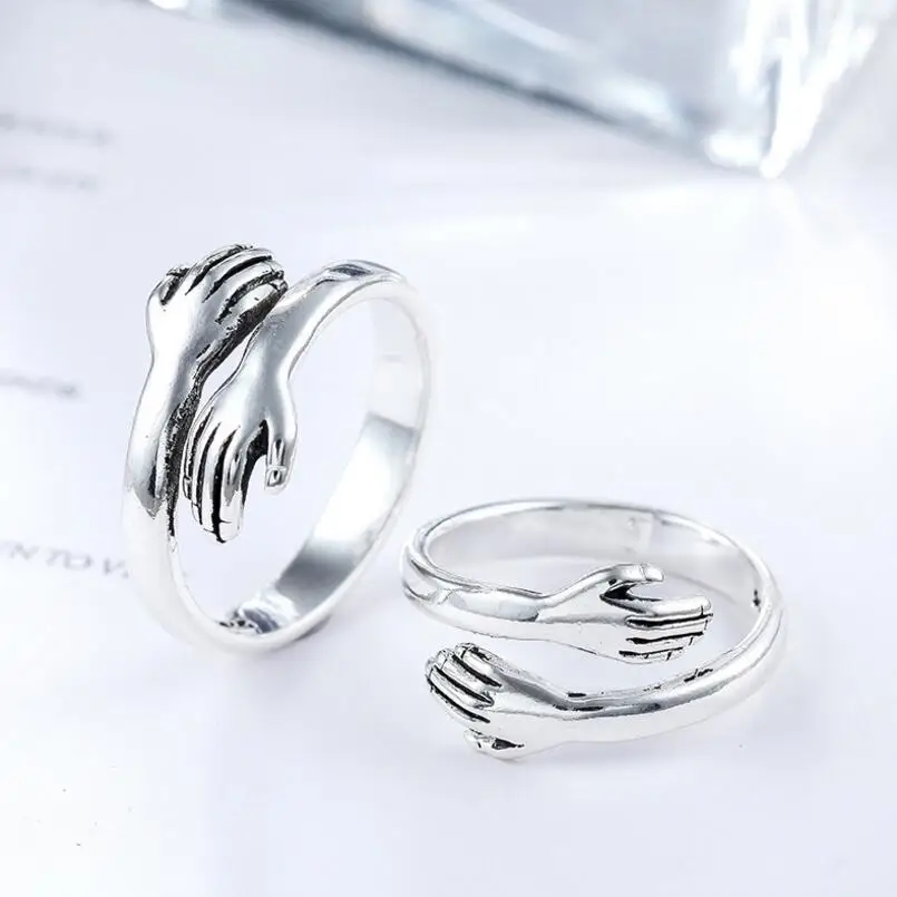 

New Design Creative Vintage Simple Open Love Hug Ring Personality Female Hand Adjustable Rings for Women Fashion Jewelry Gift