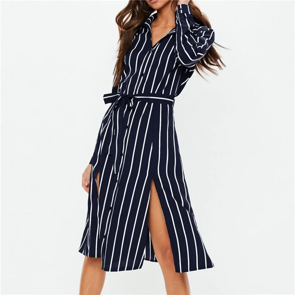 new hot loose Dress Stripe Printed Sleeves Button Bandage Belt Chemise casual fashion Dress Black elegant fresh summer dress @7 new hot loose Dress Stripe Printed Sleeves Button Bandage Belt Chemise casual fashion Dress Black elegant fresh summer dress @7