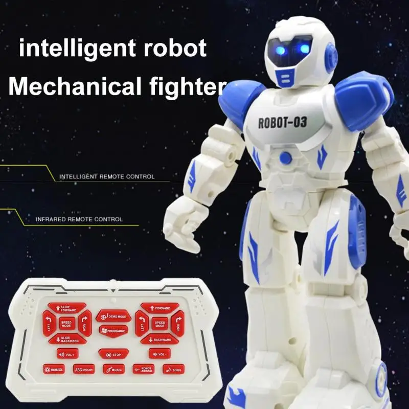 

3.7V Remote Control Intelligent Robot English Programming Charging Auto Demo Children USB charging mode Electric Robot Toy