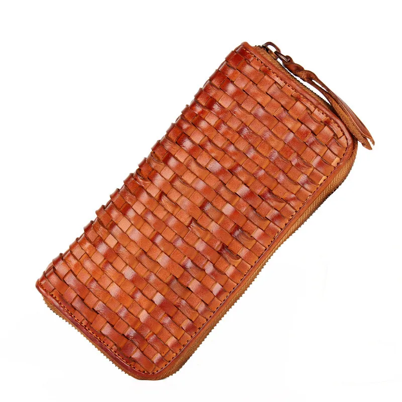 PNDME luxury handmade weaving retro soft genuine leather cowhide ladies men's long zipper wallet clutch credit cards purse PNDME luxury handmade weaving retro soft genuine leather cowhide ladies men's long zipper wallet clutch credit cards purse