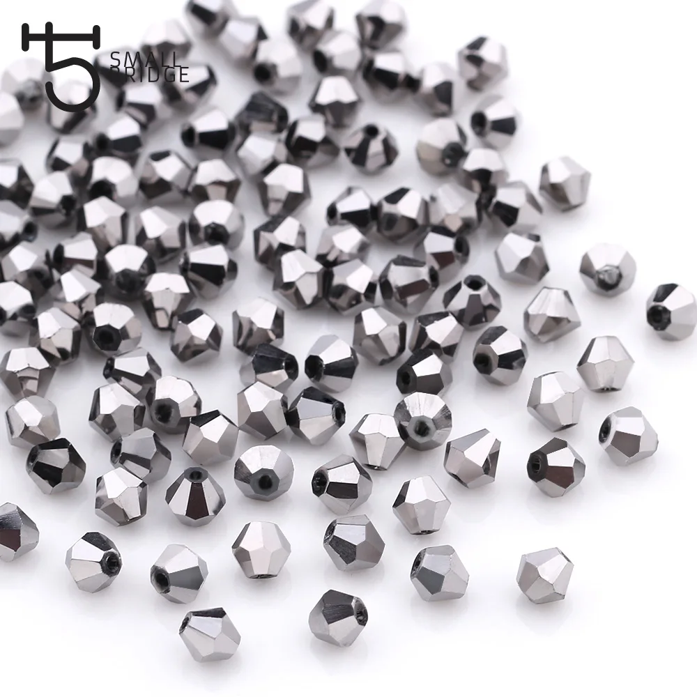 

3 4 mm Austrian Silver Spacer Bicone Beads for Making Jewelry Accessories Diy Perles Loose Faceted Glass Crystal Beads Z210