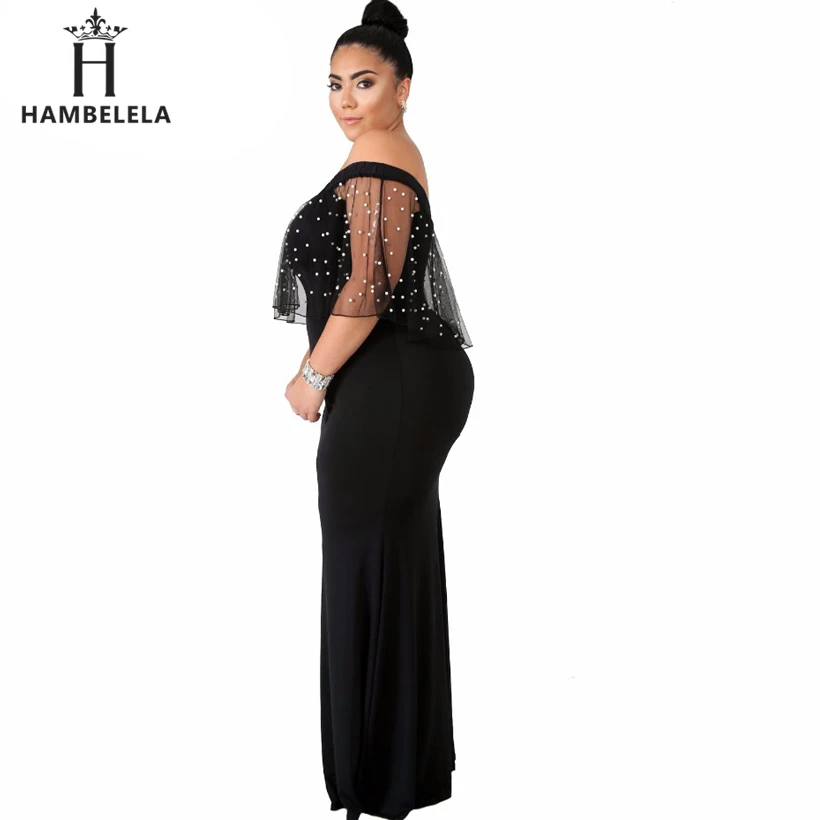HAMBELELA Women Off Shoulder Maxi Dress Elegant Beaded Mesh Sleeve Bodycon Long Dresses Sexy Mermaid Gown Party Vestido De Festa (6)