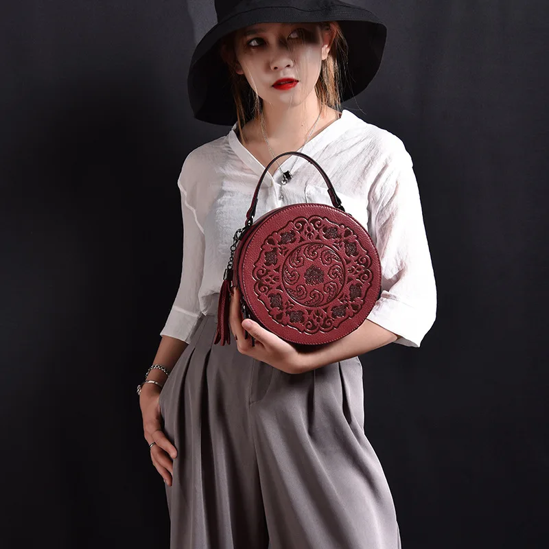 

High Quality Round Cowhide Crossbody Bags For Women Fashion Genuine Leather Luxury Handbags Women Bags Designer Bolsas Feminina