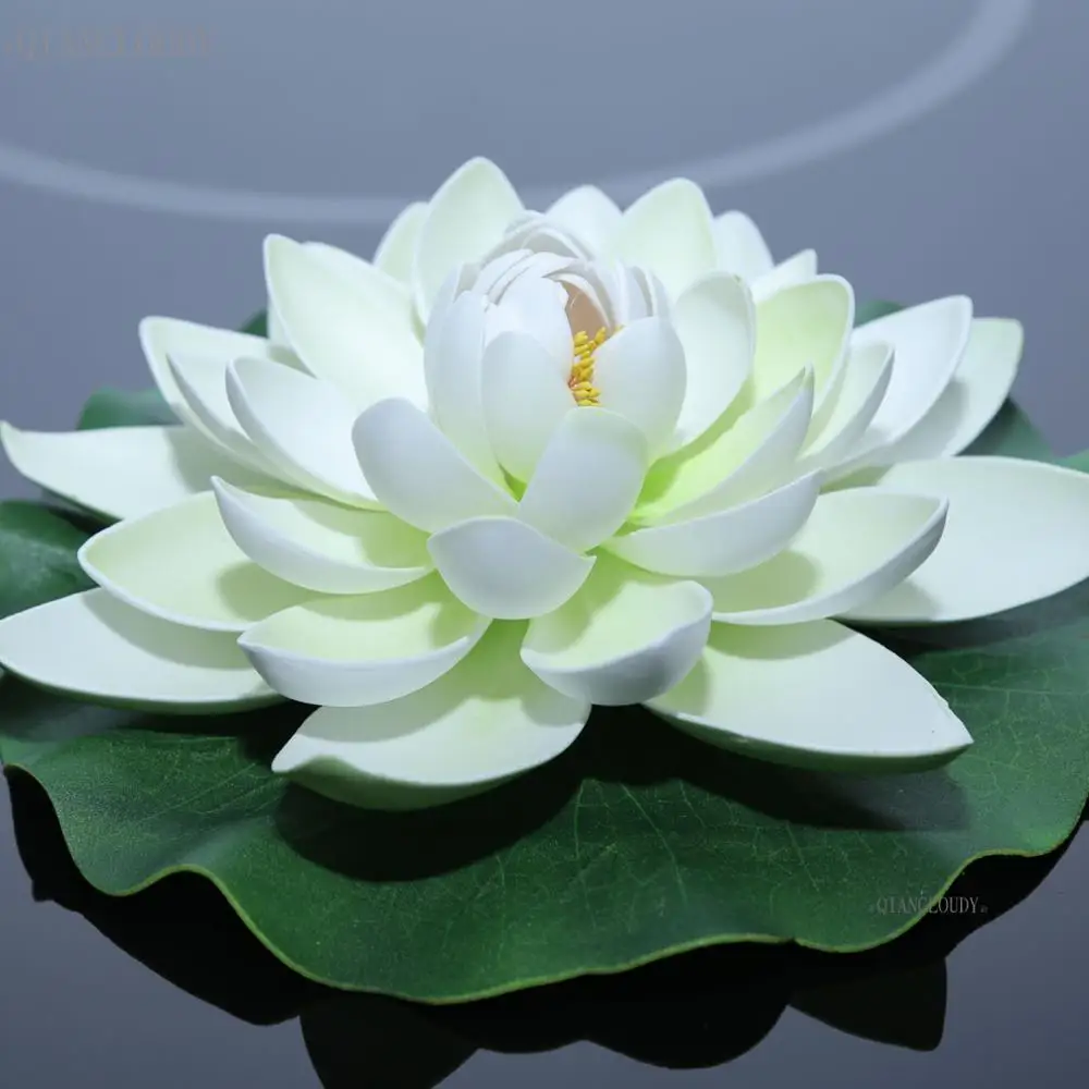 5 шт. белый искусственный пруд цветы Оптическое волокно пруд цветок листьев лотоса водяная Лилия плавающий бассейн растения светодиодное освещение для свадебного торжества C70