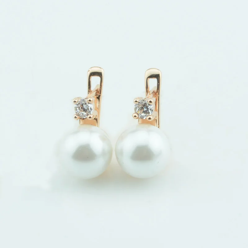 

10mm Wide Women Jewelry 585 Rose Gold Color Simulated Pearl Crystal Dangle Drop Earrings