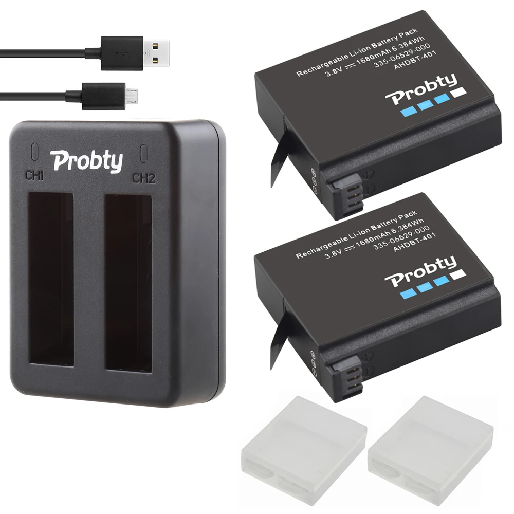 

New 2x 1600mAh AHDBT-401 + Dual Charger For Gopro Hero 4 Batteries Go Pro Hero4 bateria AHDBT 401 Action camera Accessories