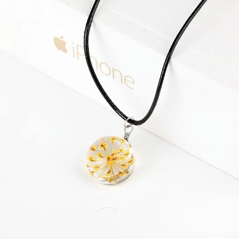 Hot Fashion Crystal glass Ball Clover Necklace Long Strip Leather Chain Pendant Necklaces Women 2017 Jewelry