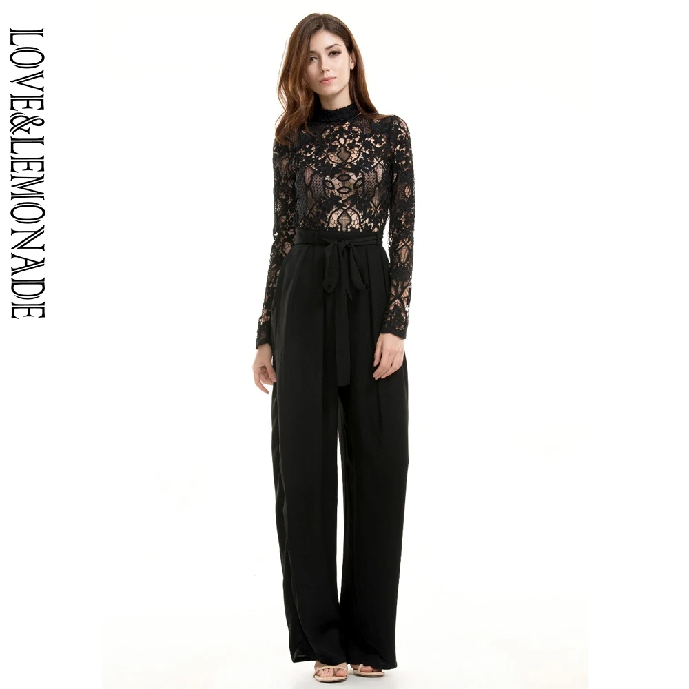 

Love&Lemonade Black Lace High-Necked Straight Jumpsuits TB 9553
